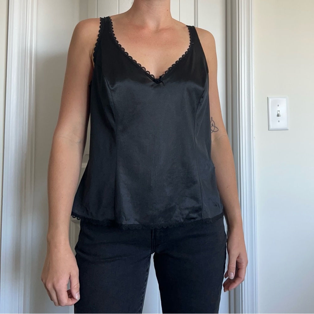 Vintage Black Satin Cami Tank Top